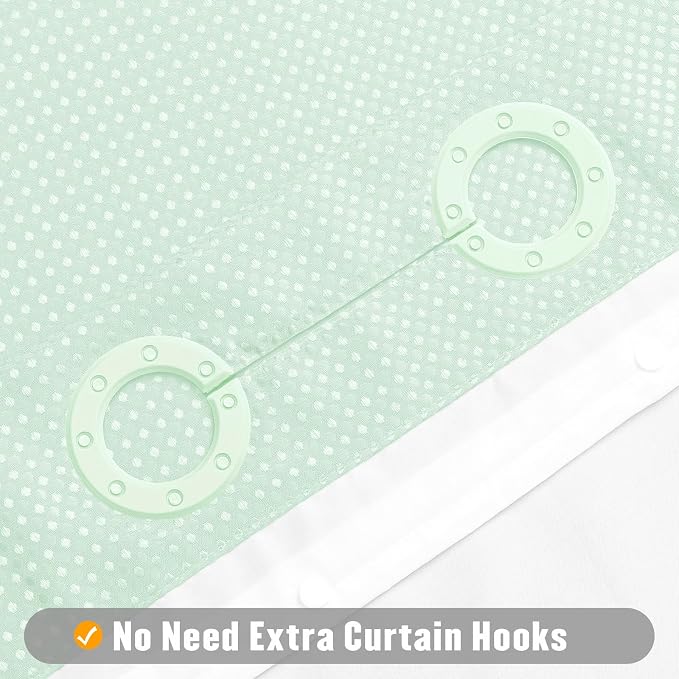 MitoVilla No Hooks Needed Green Waffle Shower Curtain Liner Set, Modern Waffle - Image 3