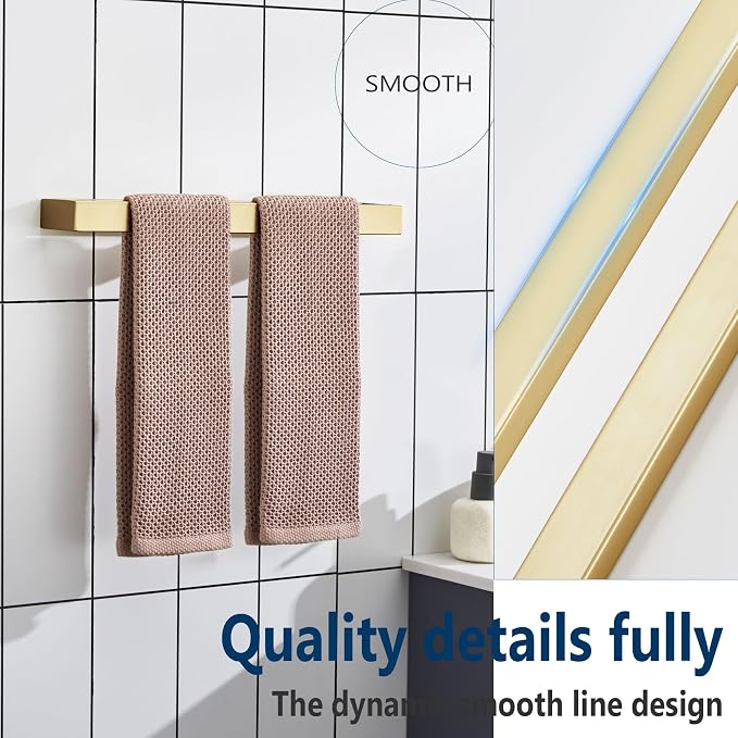KOKOSIRI Towel Bars Brushed Gold Bath Towel Holders 16-Inch Kitchen Towel Rack - Image 5