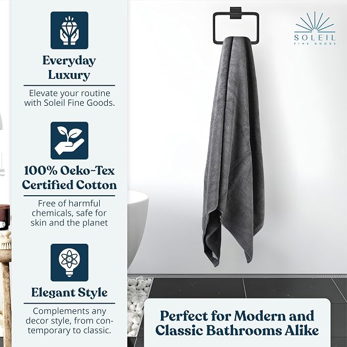 Soleil Fine Goods Luxurious 800 GSM 100% Cotton Bath Towel Set - Image 5