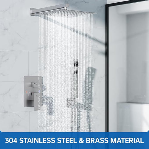 16 Inch Luxury Rain Shower Faucet Set, Brushed Nickel Shower System - Image 2