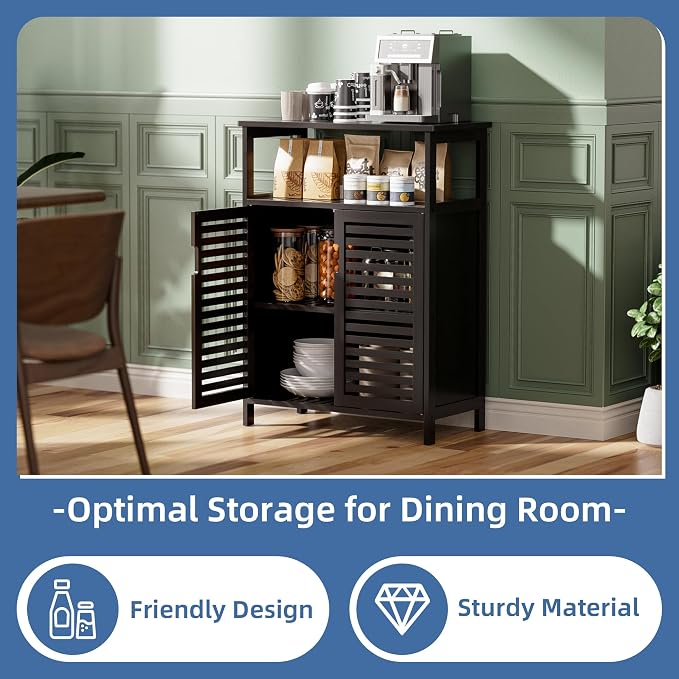 HITNET Black Bathroom Storage Cabinet, Freestanding Bamboo Floor Cabinet 4 Tier - Image 5