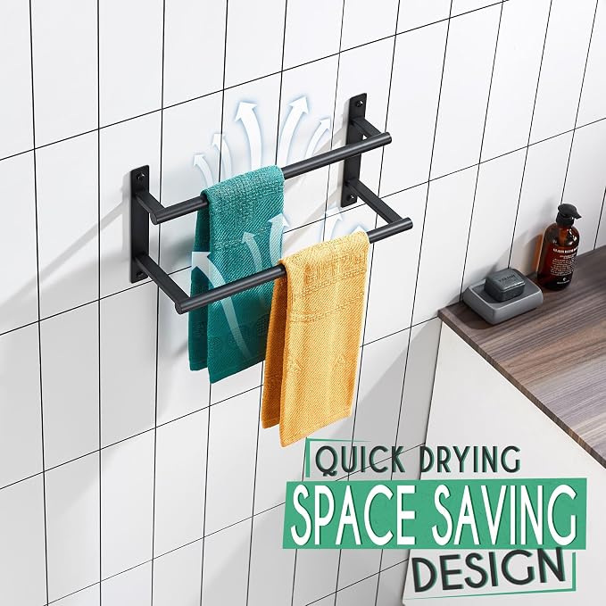 KOKOSIRI 16 Inch Double Towel Bar Bath Towel Racks Bathroom Towel Holder Towel - Image 7
