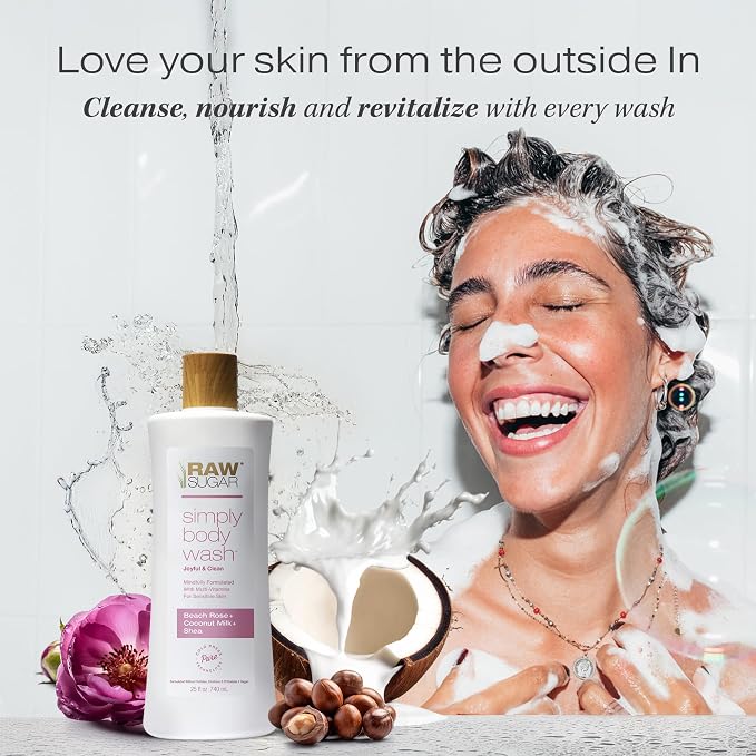 RAW SUGAR Simply Body Wash, Beach Rose + Coconut Milk + Shea Sensitive Skin - Image 3