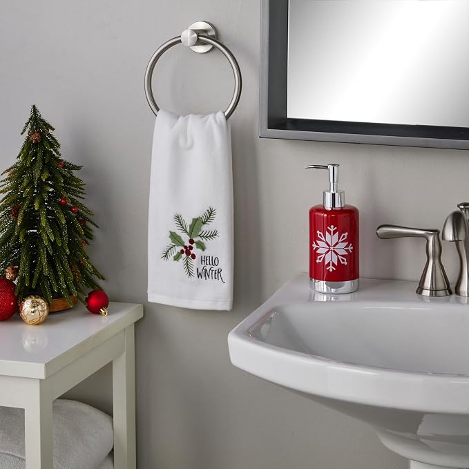 SKL Home Christmas Hello Winter Holly 3D Hand Towel 2pc Set - Image 4