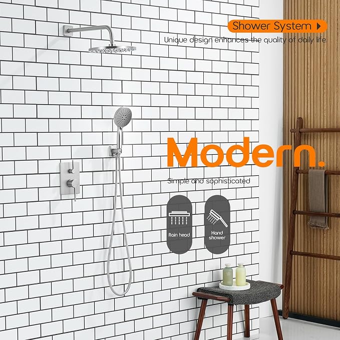 Shower Faucet Mixer Set Includes 10-Inch Rained Shower Head, 3-Setting Handheld - Image 3