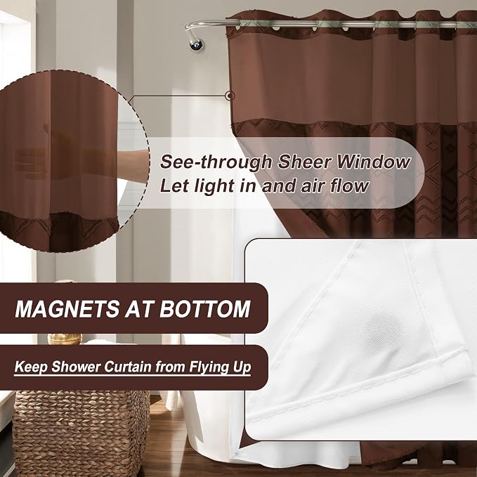 No Hooks Required Boho Farmhouse Shower Curtain Tufted Chevron Striped - 72W x - Image 5