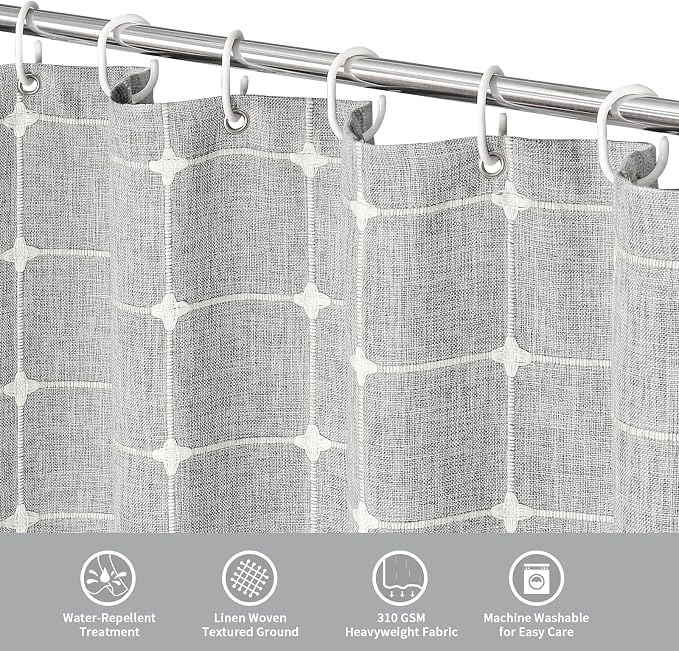 MitoVilla Grey Farmhouse Shower Curtain Set 72 x 78, Boho 78 inch Long - Image 3