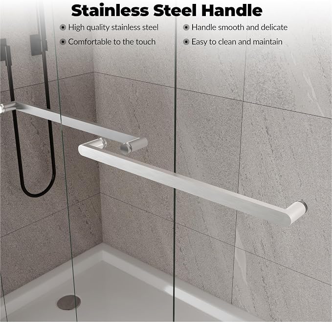 50-60" W x 72" H Bypass Shower Door, Aluminum Alloy Frame, Dual 6mm Tempered - Image 5