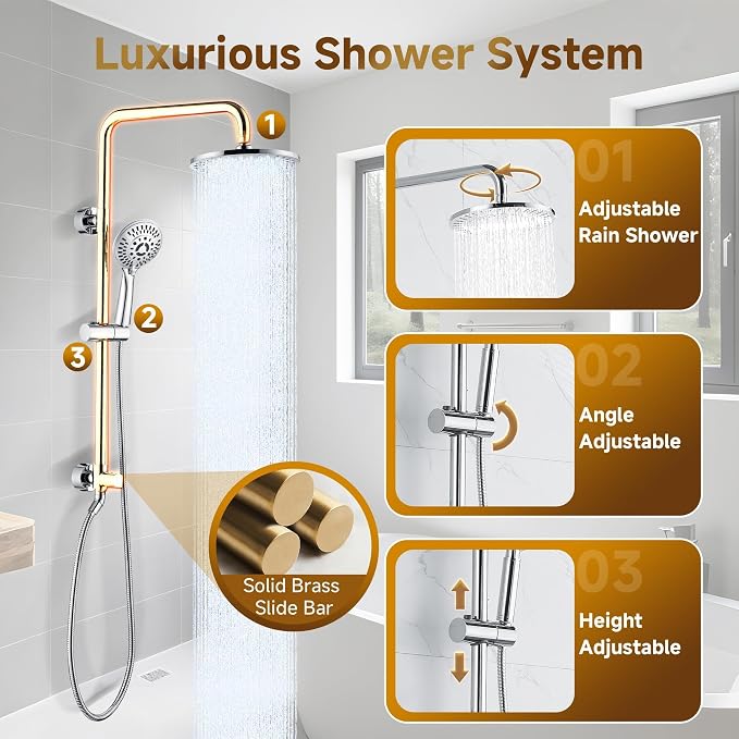BRIGHT SHOWERS Rain Shower Heads System Including Rainfall Shower Head and - Image 2