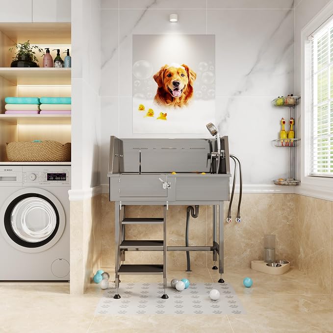 Albott 34 in 304 Stainless Steel Dog Washing Station – Professional Pet Bathtub - Image 8