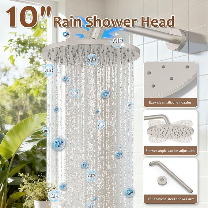 Iriber Brushed Nickel Round Rain Shower System Faucet Set，Bathroom Filtered - Image 4
