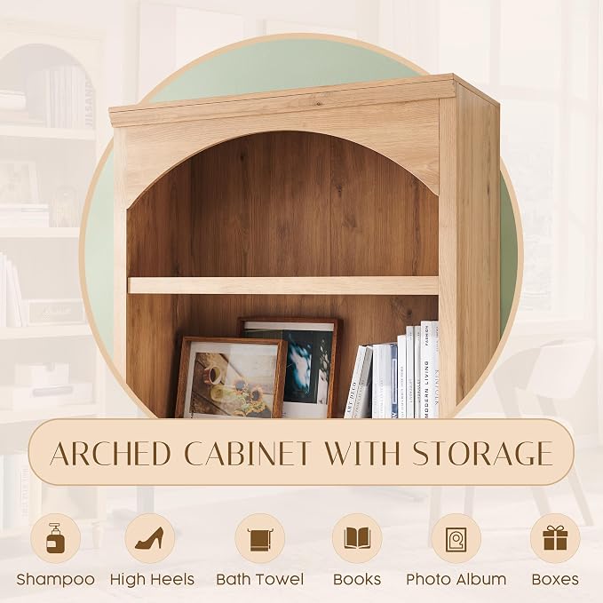 76" Tall Arched Bathroom Storage Cabinet, 5 Tiers Large Farmhouse Arched - Image 3