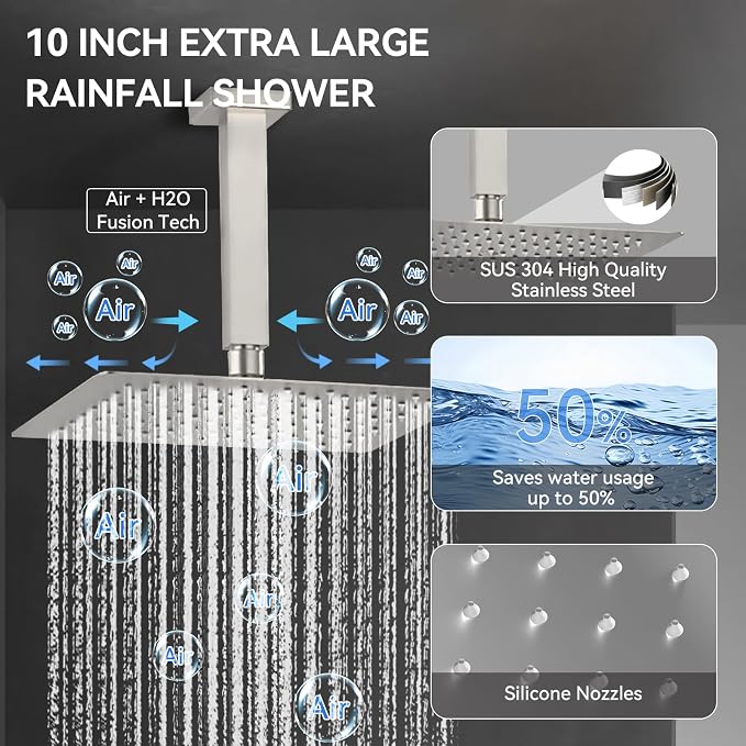 Shower Systems Brushed Nickel Shower Faucet Sets, Bostingner 4 Modes 10+6" - Image 4