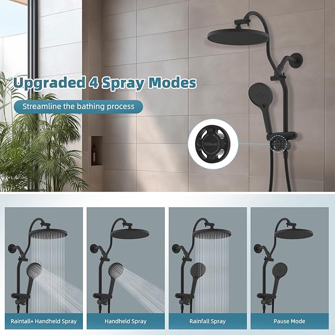 Hibbent Self-cleaning Shower Head Combo, High Pressure 10'' Rain Showerhead - Image 4