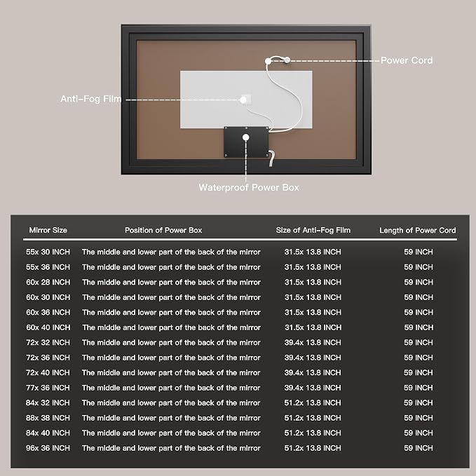 ISKM Framed LED Mirror for Bathroom 72"x40", Dimmable LED Bathroom Mirror - Image 6
