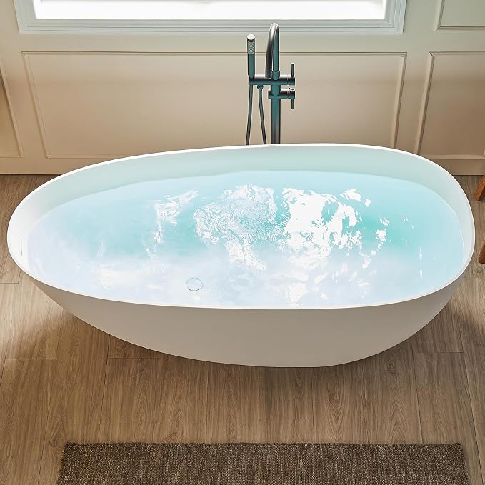 Cpingao 55" Stone Resin Freestanding Bathtub Contemporary Soaking Matte White by Cpingao