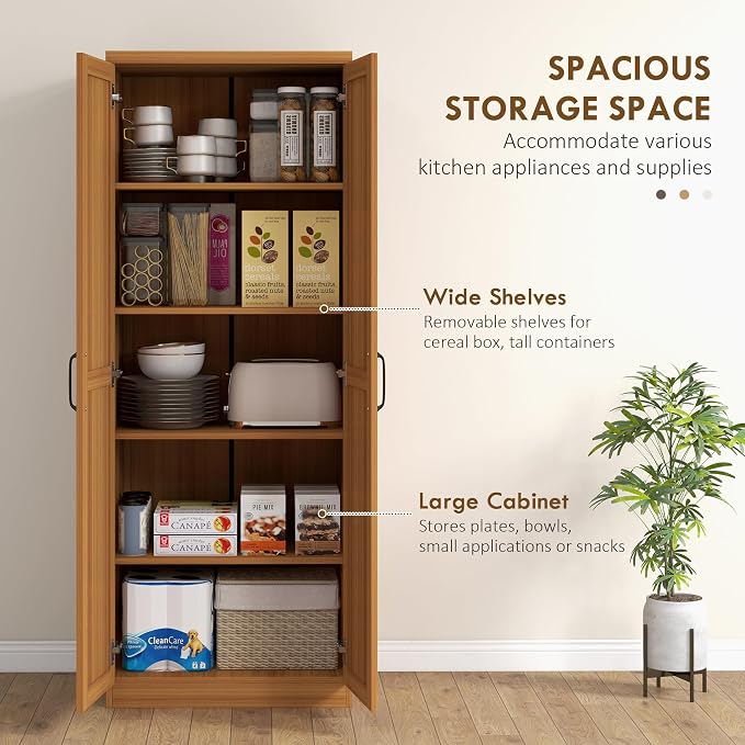 HOMCOM 63" 2-Door Kitchen Pantry, Freestanding Storage Cabinet - Image 4