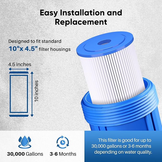 PUREPLUS 50 Micron 10" x 4.5" Whole House Pleated Sediment Filter - Image 7