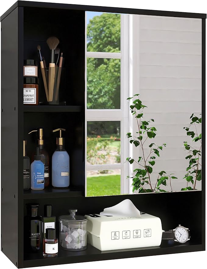 SMIBUY Bathroom Mirror Cabinet Wall Mounted, Bamboo Space Saver Medicine Cabinet by SMIBUY