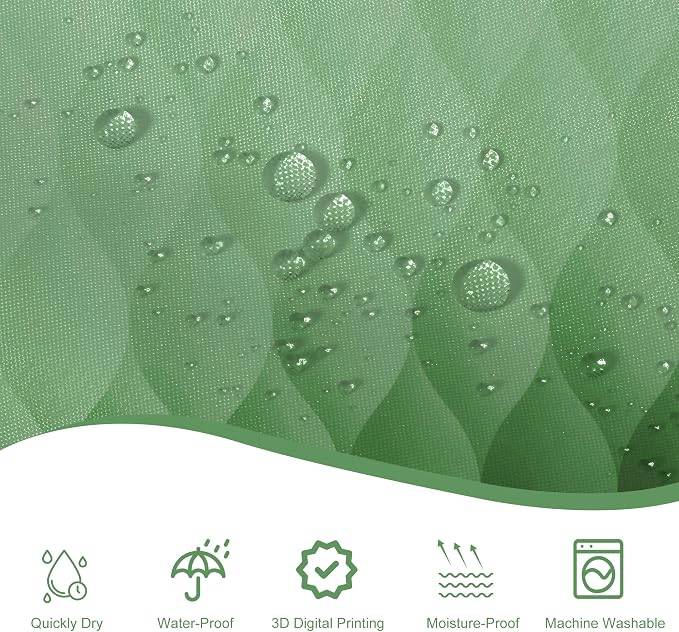 Green Ombre Shower Curtain, Modern Geometric Shower Curtain Set, Washable - Image 3