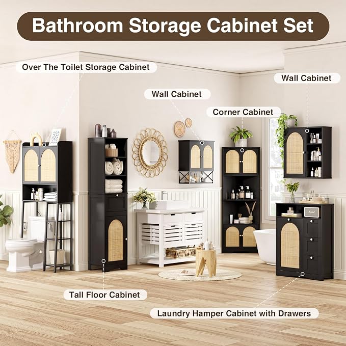 Rattan Bathroom Wall Cabinet, Boho Medicine Wall Cabinet - Image 6