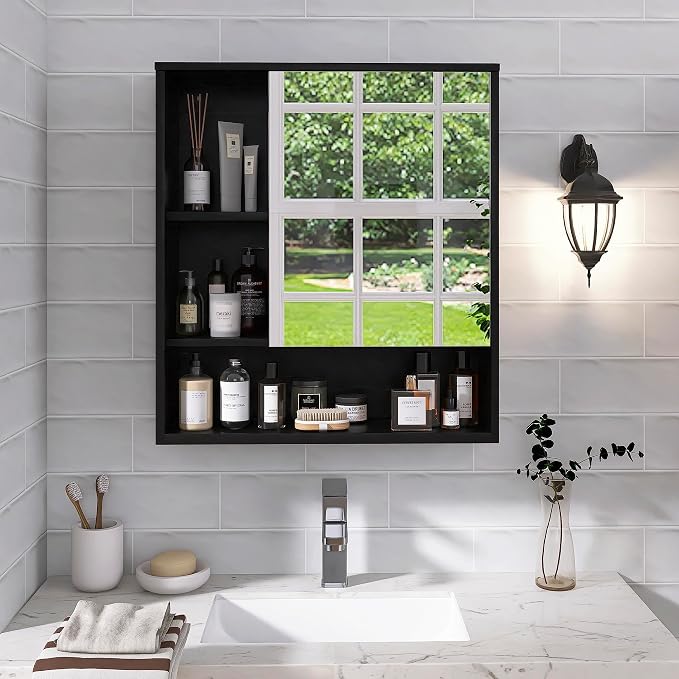 SMIBUY Bathroom Mirror Cabinet Wall Mounted, Bamboo Space Saver Medicine Cabinet - Image 2