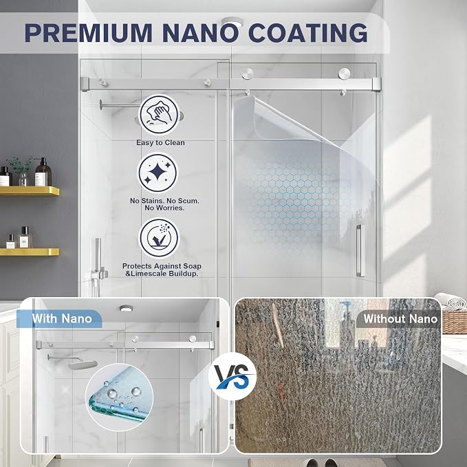 Frameless Shower Door, 43-48" W x 76" H Sliding Glass Shower Door, 1/4''(6mm - Image 2