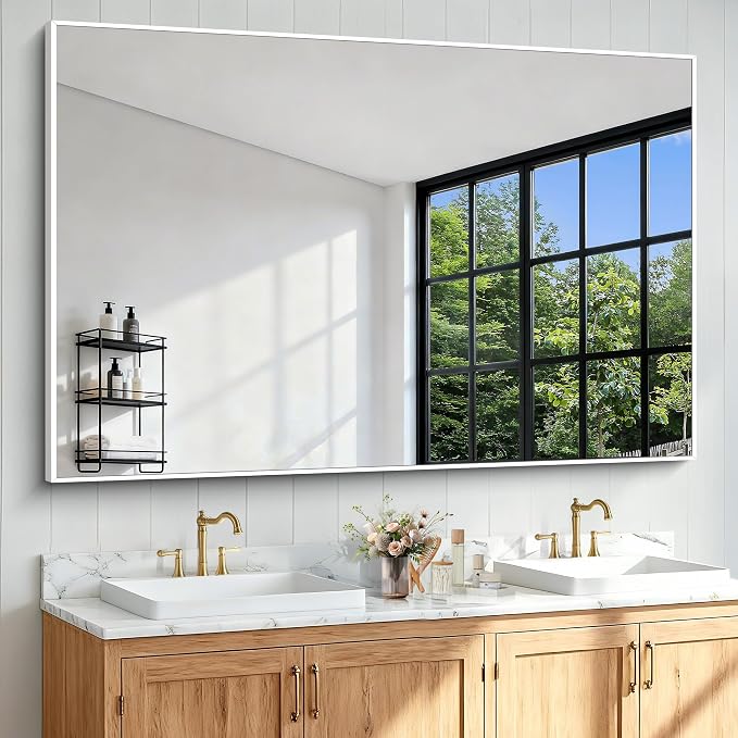BONEWEI White Bathroom Mirror, 60x40 inch Wall Mirror - Image 2