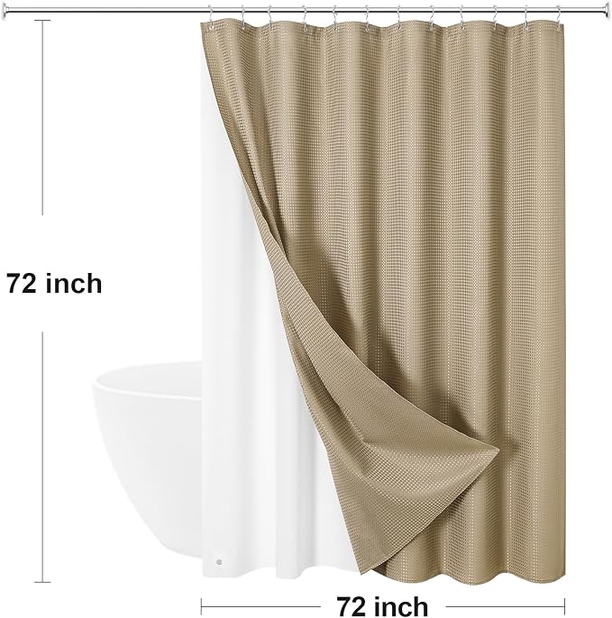 3 in 1 Shower Curtain Set, Tan Waterproof Fabric Shower Curtains - Image 8