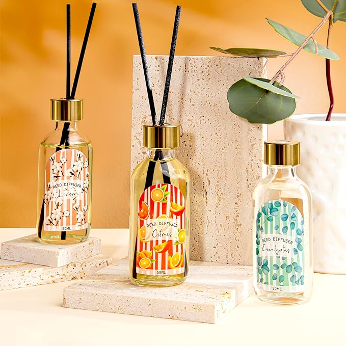 3 Pack Reed Diffuser Set, Linen Eucalyptus Citrus Scented Oil Reed Diffusers - Image 7