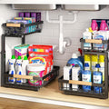 PXRACK 2 Pack Under Sink Organizer, Adjustable Height, 2 Tier Pull Out Under by PXRACK