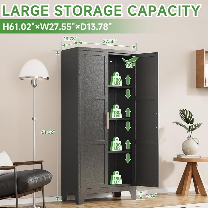 Pantry Cabinets for Kitchen, 61.02” Tall Storage Cabinets, Metal Pantry Storage - Image 3
