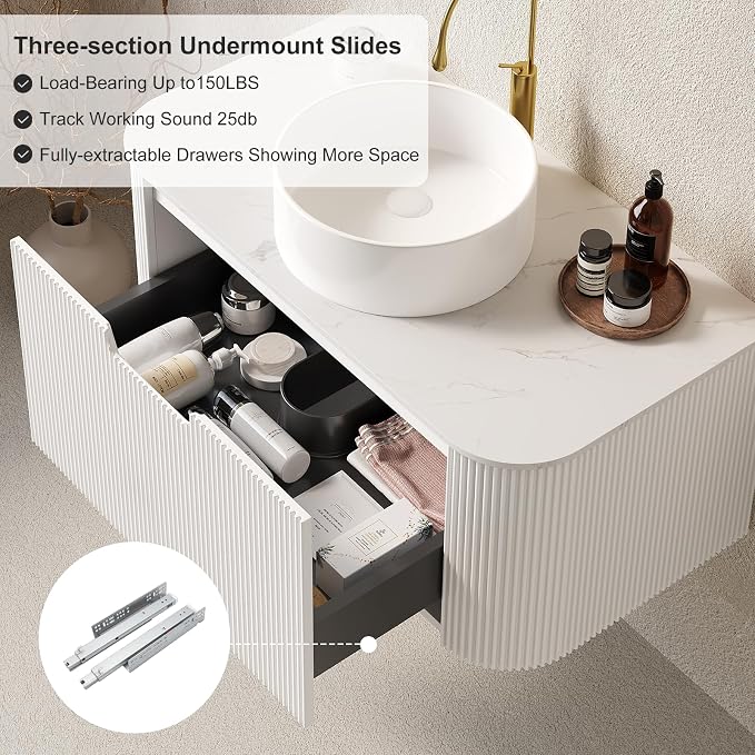 30 inch Bathroom Vanity with Sink, Floating Cabinet with Ultra-Thin Ceramic - Image 4
