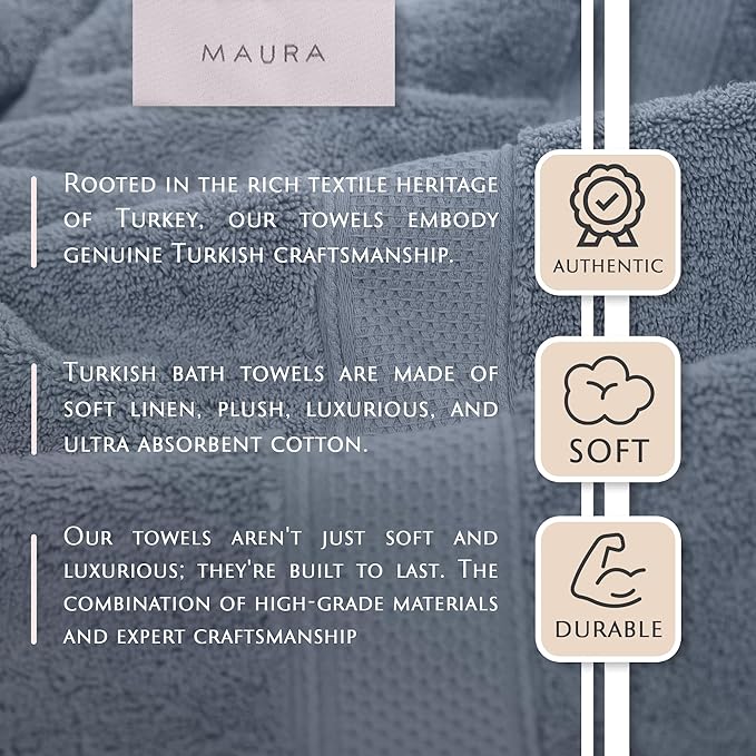 MAURA Light Blue Extra Large Turkish Cotton Luxury Bath Towels Set of 4. - Image 2