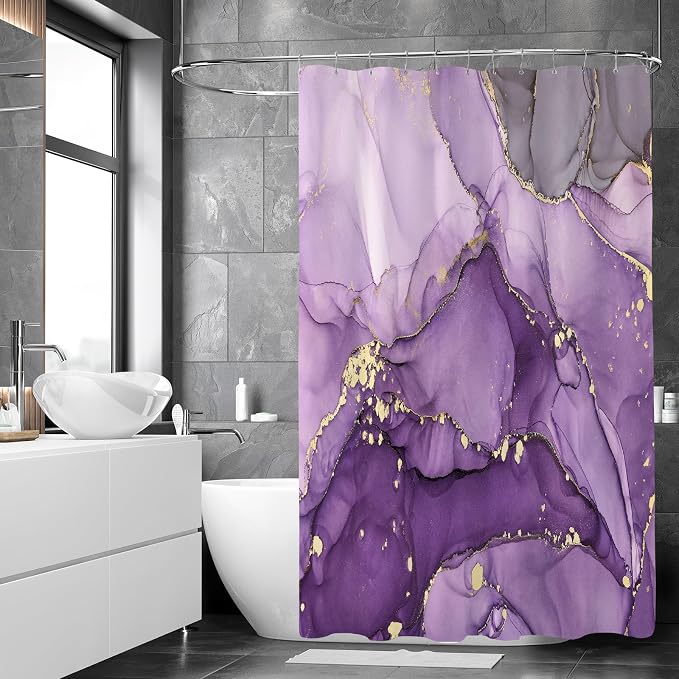 Purple Marble Shower Curtain, Modern Abstract Fabric Shower Curtains - Image 3