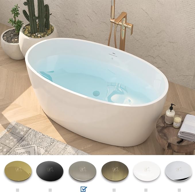 FerdY Tahiti 55" Acrylic Freestanding Bathtub, Elegant Oval Shape Soaking - Image 2