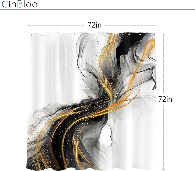 Cinbloo Black and Gold Marble 72Wx72H Shower Curtain Abstract Ink Texture - Image 4