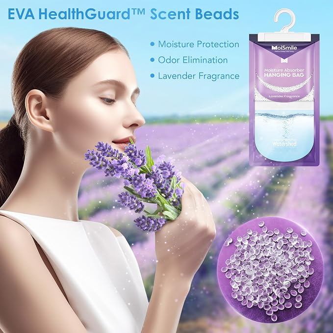 Moisture Absorbers 10 Pack Lavender Fragrance, Hanging Closet Dehumidifier Bags - Image 9