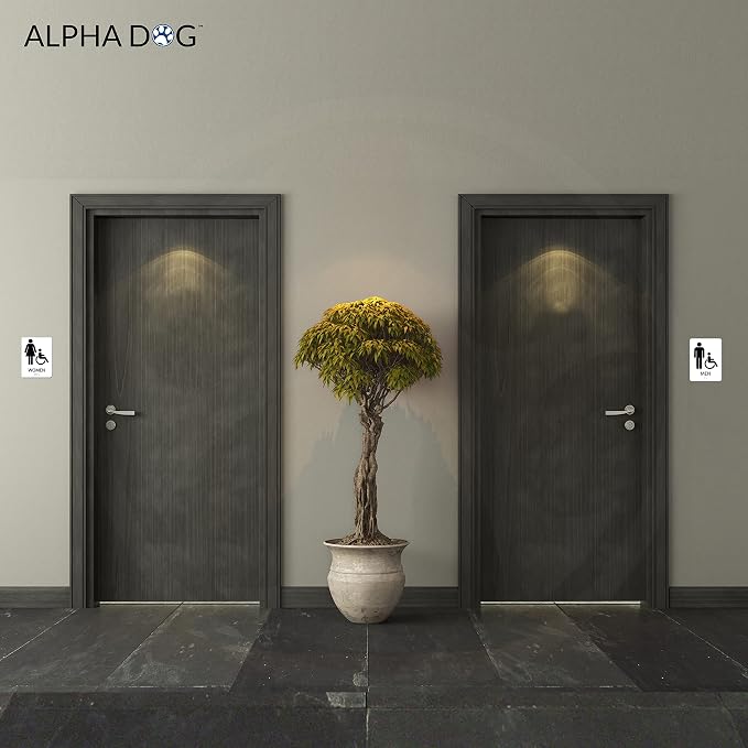 ALPHA DOG ADA SIGNS Men's Women's Restroom Sign Bundle, 8x6 inch, Business - Image 4