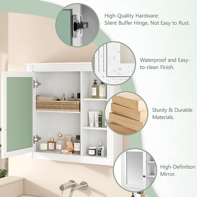 30" White Bathroom Medicine Cabinet - Image 7