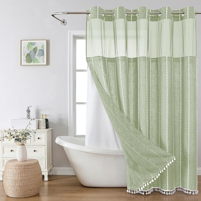 No Hook Extra Long Shower Curtain Set by EACHOPE