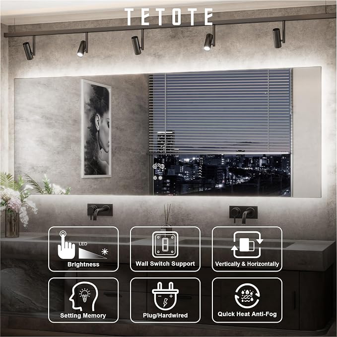 TETOTE 84 x 40 Inch LED Backlit Bathroom Mirror - Image 6