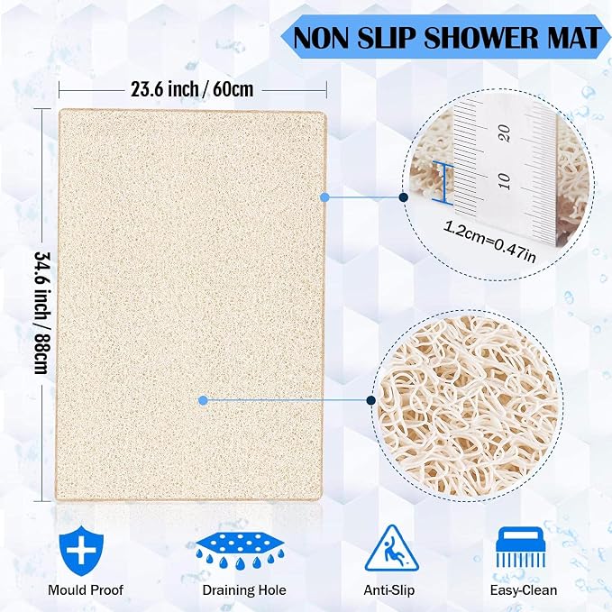godehone Shower Mats Non Slip Without Suction Cups, PVC Loofah Bathroom Mats - Image 2