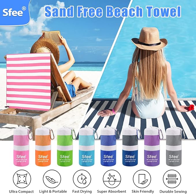 Sfee 2 in 1 Microfiber Oversized Beach Towel, Quick Dry Travel Towel Camping - Image 3