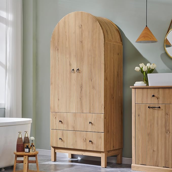 71" Tall Arched Bathroom Storage Cabinet, Modern Fluted Cabinet Storage by IFBUYFarmhouseFurniture