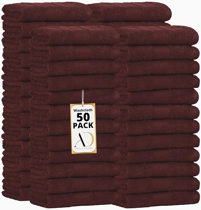Ample Decor Wash Cloths Pack of 50 12 X 12 Inch 100% Cotton 600 GSM, Soft by AmpleDecor