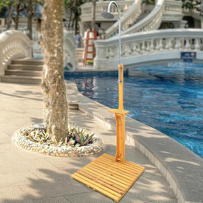 Outdoor Shower Kit Portable Wood Outdoor Garden Pool Shower - Image 6