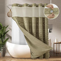 No Hooks Shower Curtain with Snap-in Liner, Taupe Boho Fabric Tufted Chevron by PANGSINNEDirect