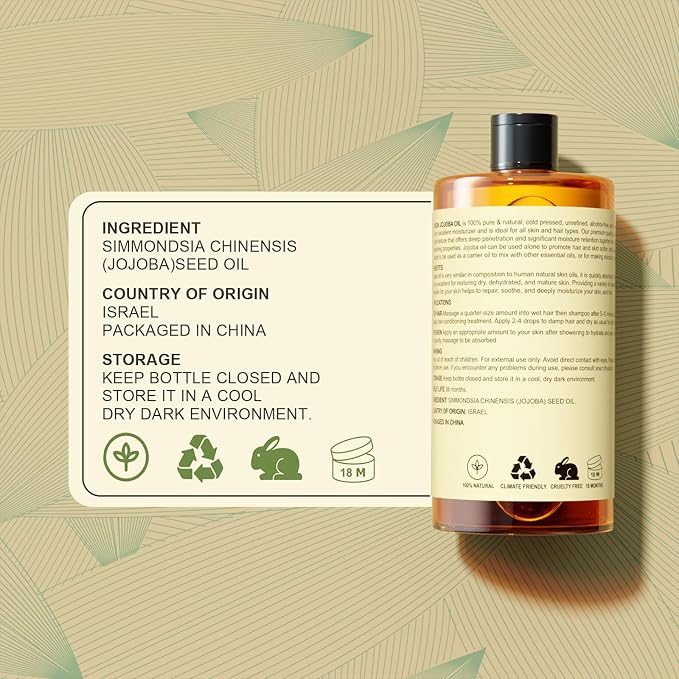 Pure Jojoba Oil Organic USDA Certified 16 fl oz, 100% Natural Jojoba Oil - Image 8