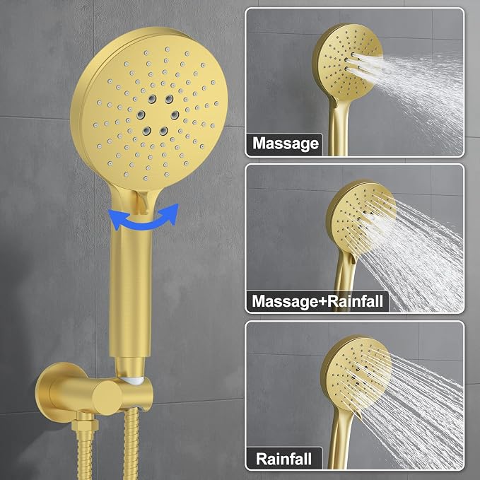 KOJOX Brushed Gold Thermostatic Shower System, Push Button Diverter Shower - Image 6